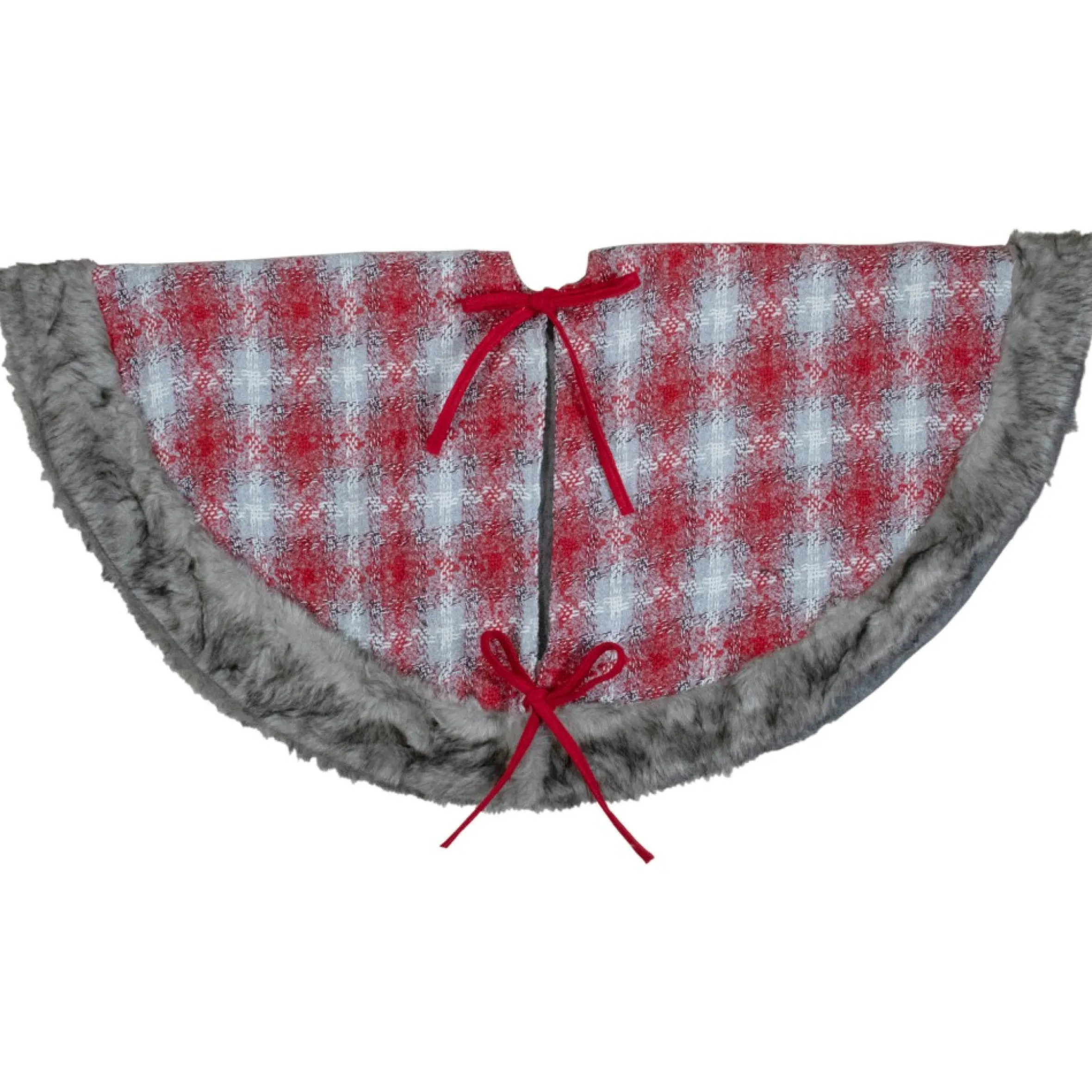48" Red And White Plaid Christmas Tree Skirt With Snowflake