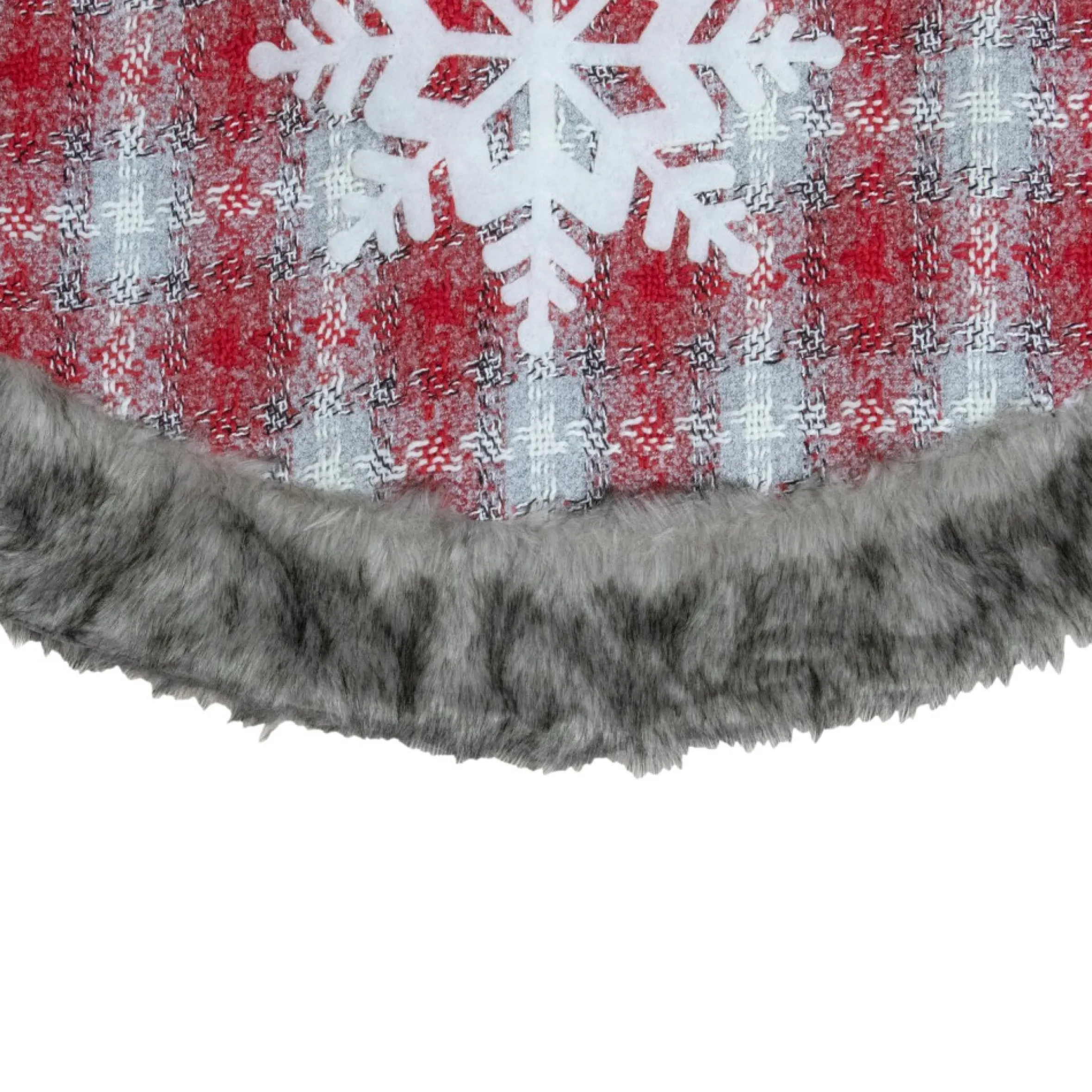 48" Red And White Plaid Christmas Tree Skirt With Snowflake