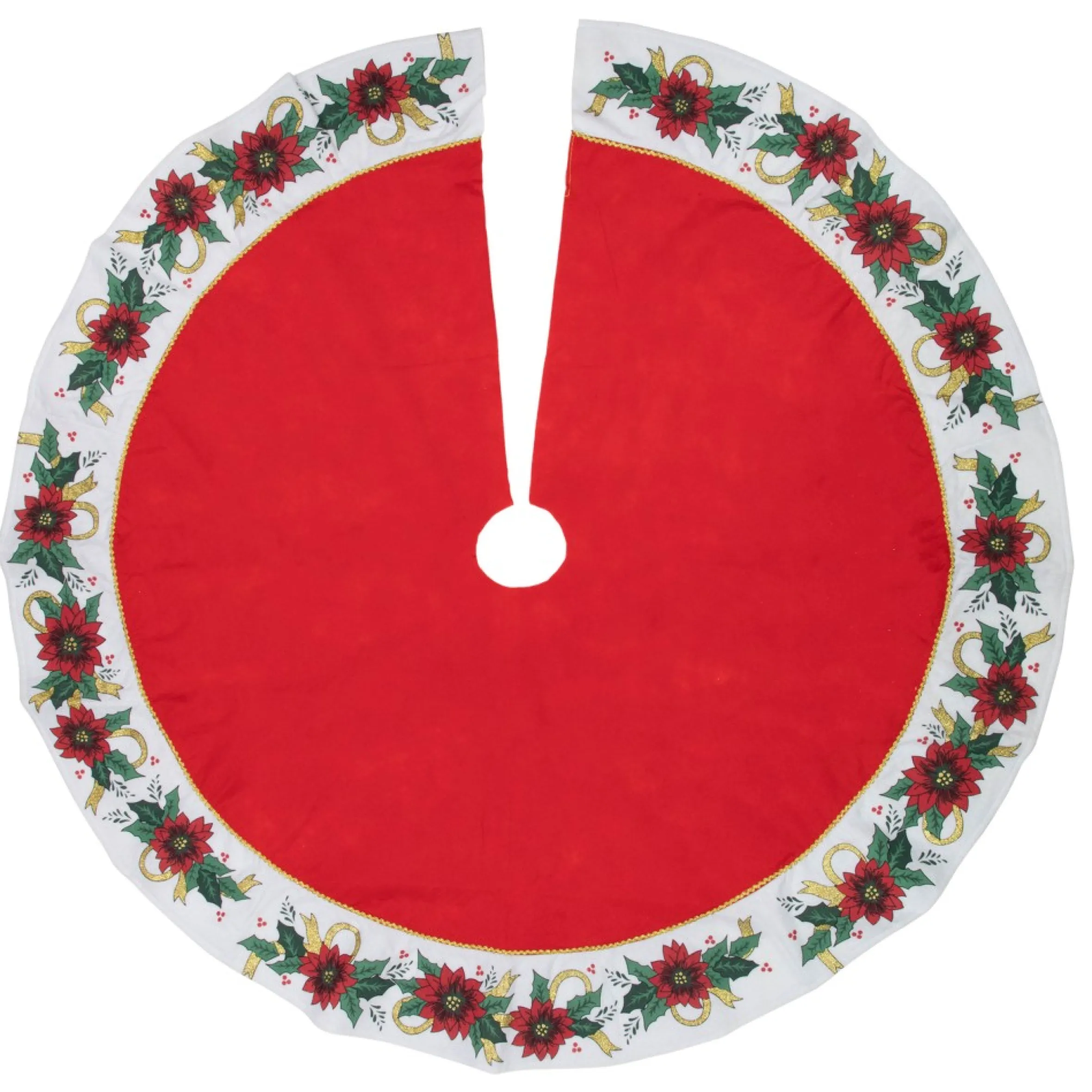 48" Red And White Poinsettia Christmas Tree Skirt