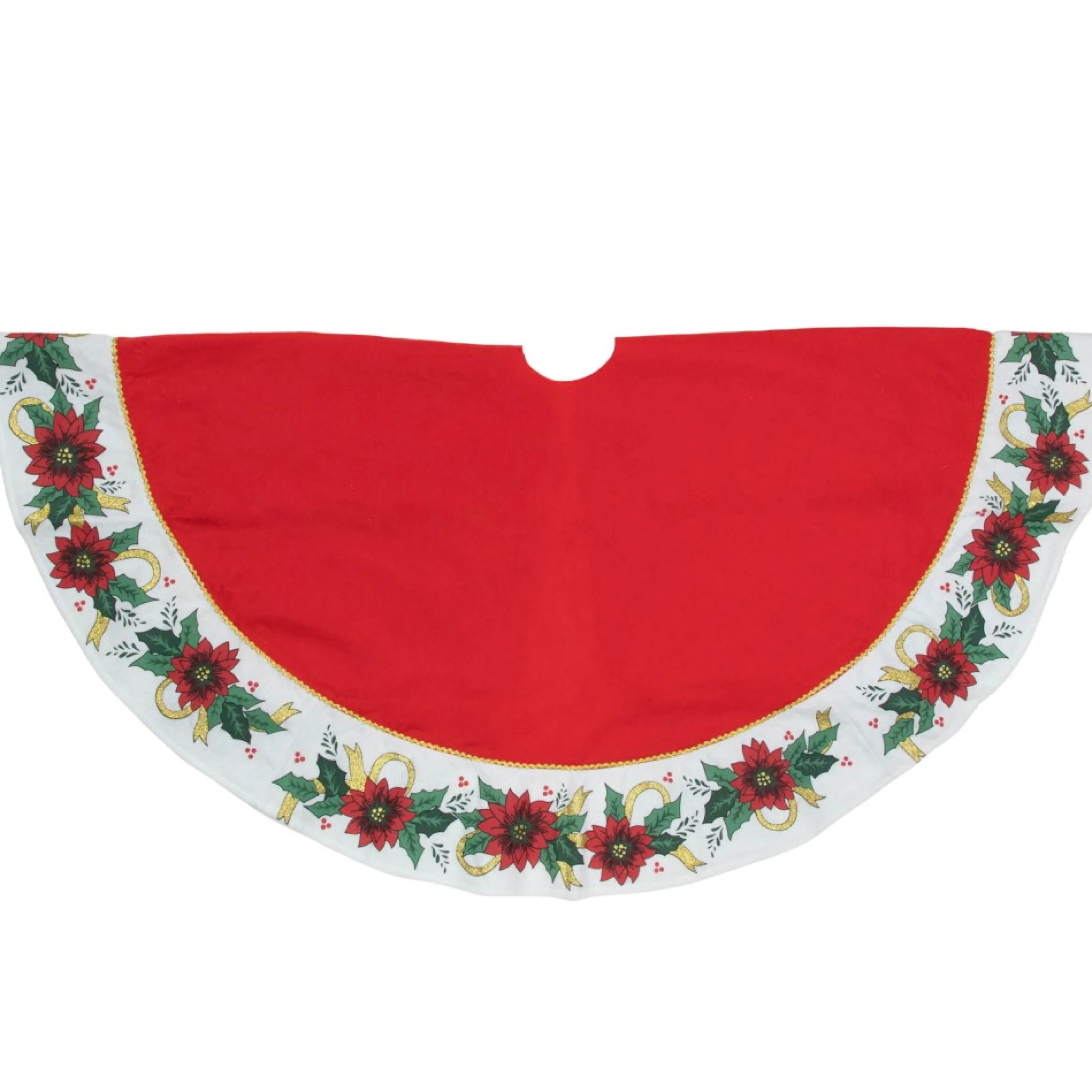 48" Red And White Poinsettia Christmas Tree Skirt