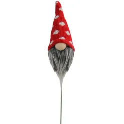 12.5" Red And White Polka Dots Santa Gnome Head Christmas Pick