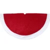 72" Red And White Quilted Christmas Tree Skirt With Faux Fur Trim