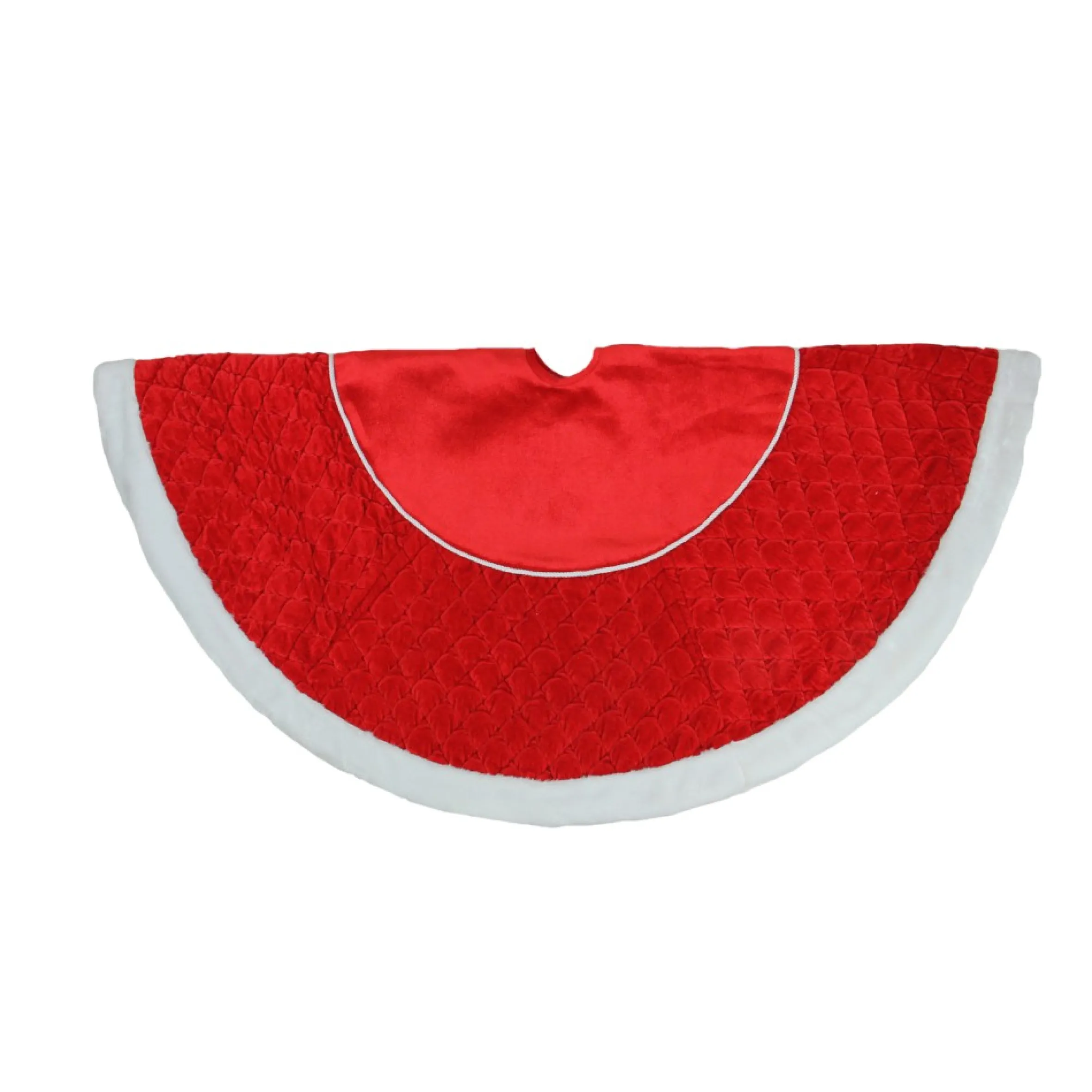 48" Red And White Quilted Faux Fur Border Christmas Tree Skirt