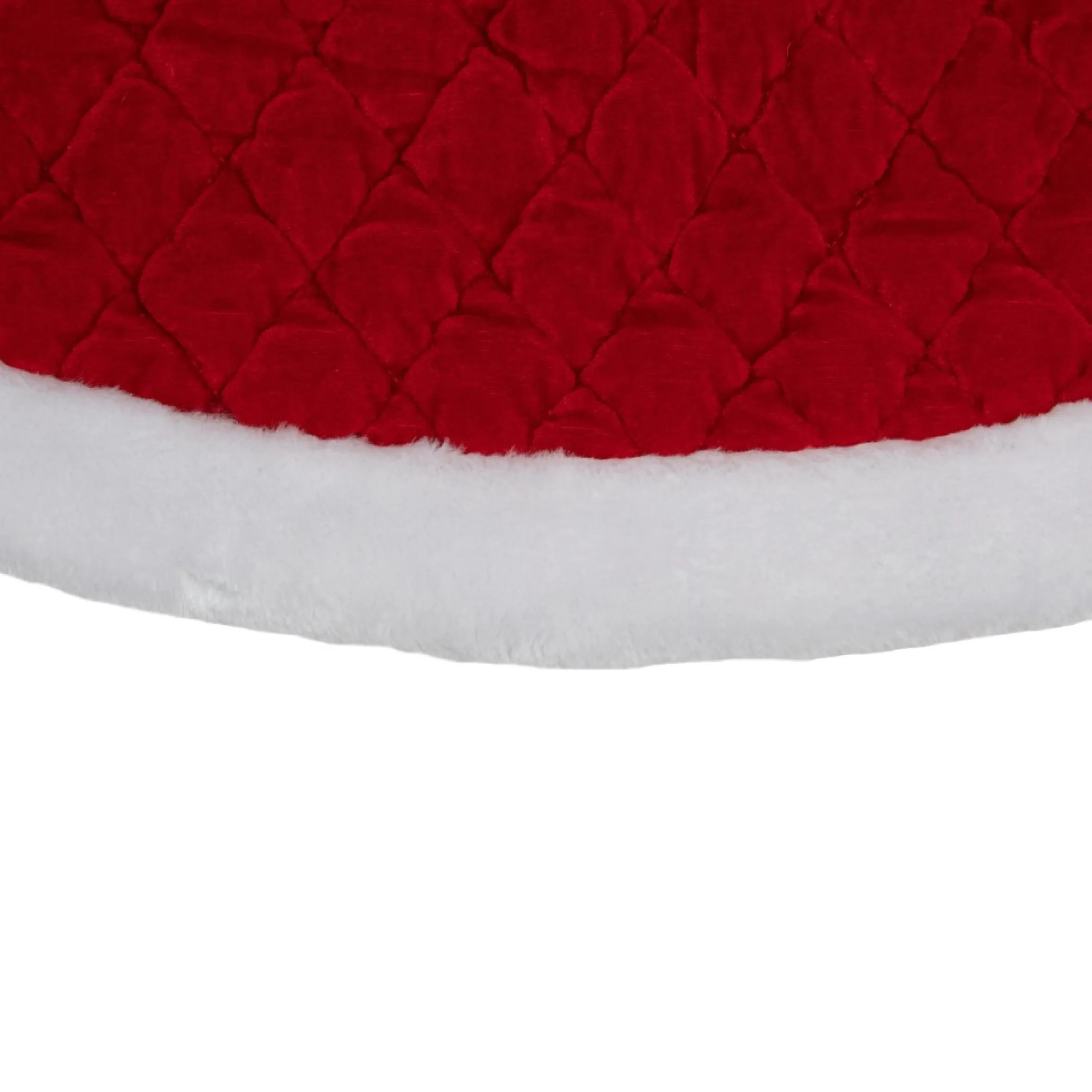48" Red And White Quilted Faux Fur Border Christmas Tree Skirt