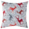 18" Red And White Reindeer Christmas Square Throw Pillow