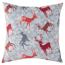 18" Red And White Reindeer Christmas Square Throw Pillow