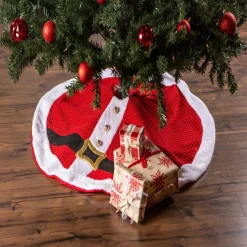 42" Red And White Santa Belt Themed Round Christmas Tree Skirt