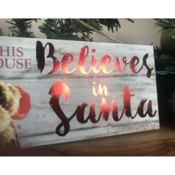Red And White Santa Printed Rectangular Christmas Wall Sign With Rope Hanger 4" X 10"