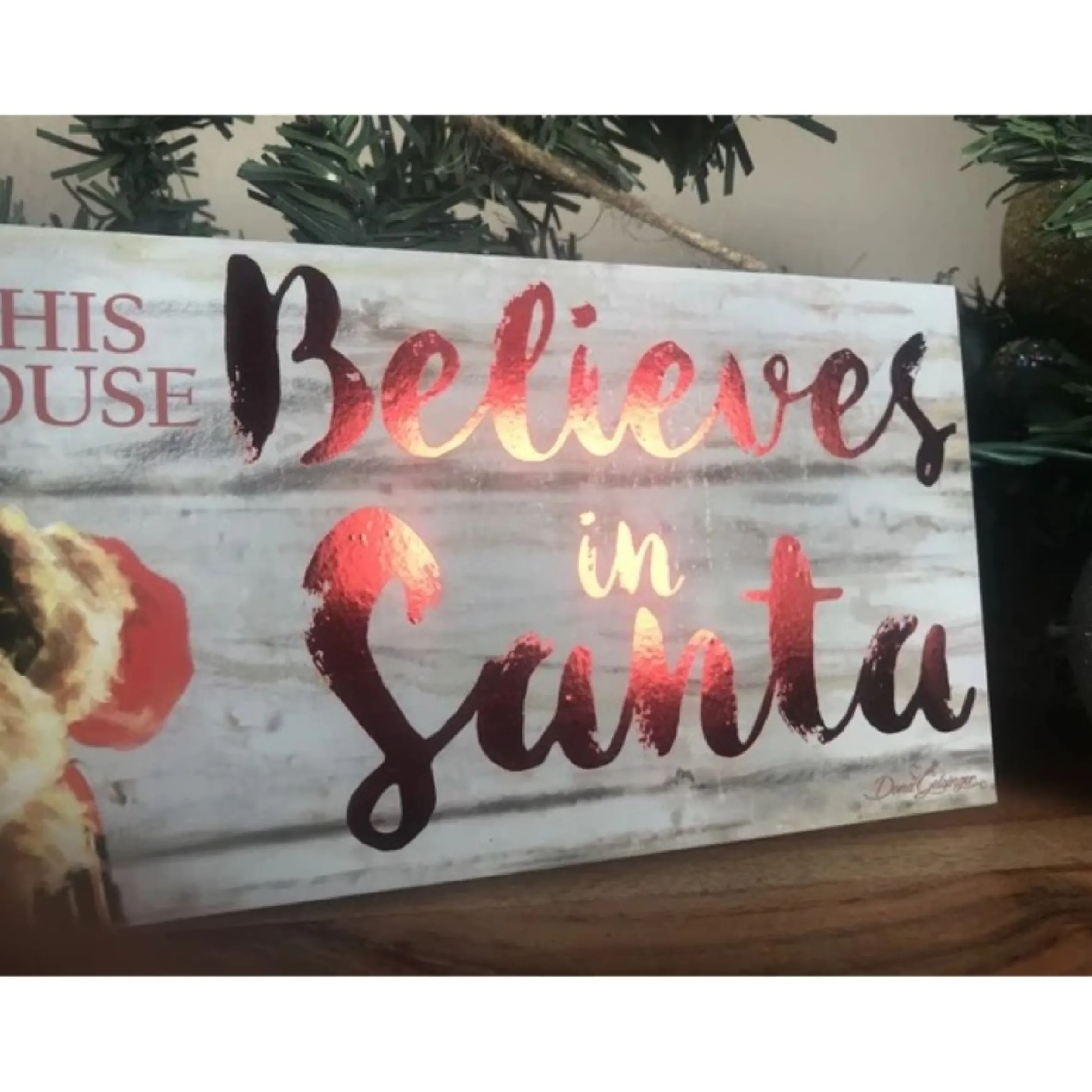 Red And White Santa Printed Rectangular Christmas Wall Sign With Rope Hanger 4" X 10"