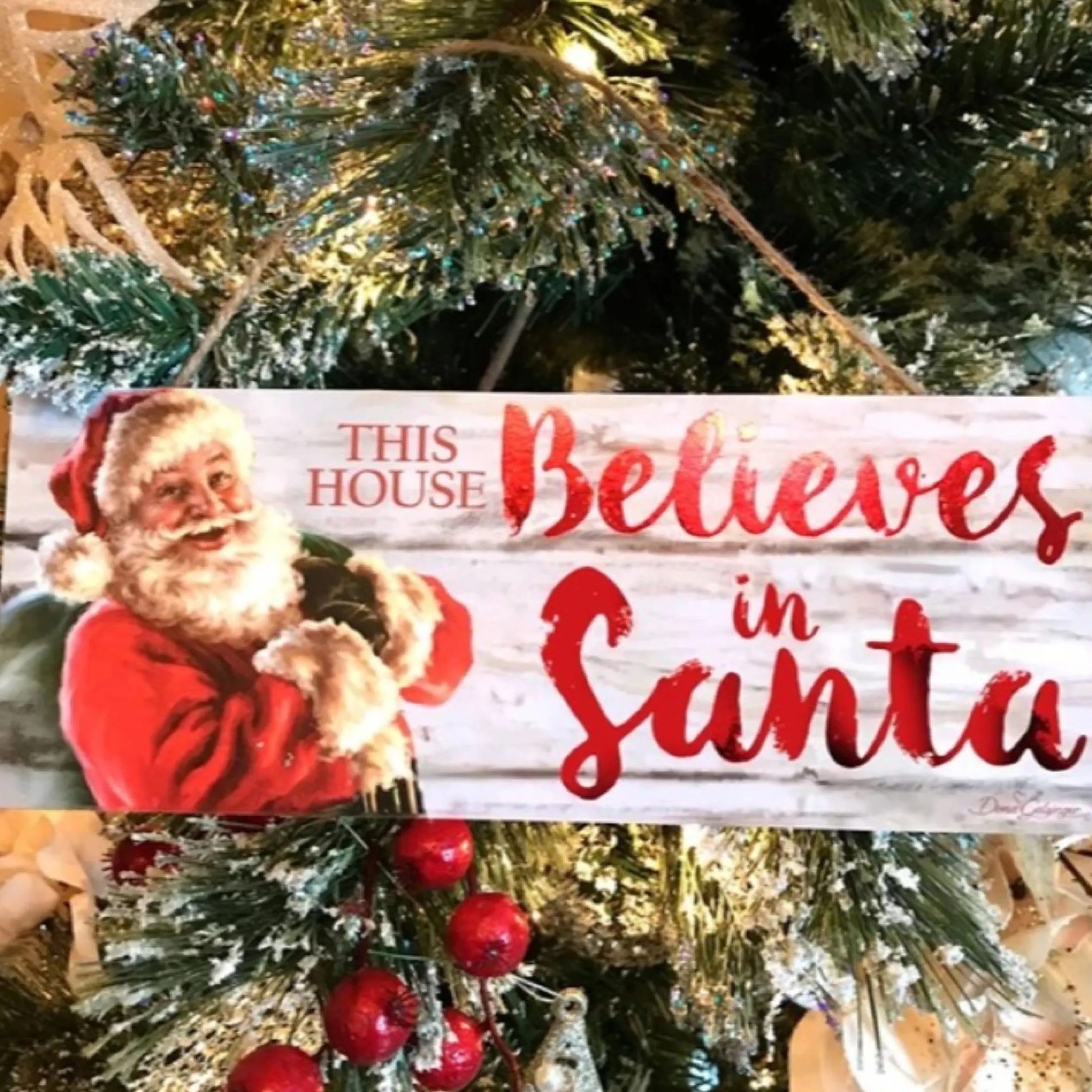 Red And White Santa Printed Rectangular Christmas Wall Sign With Rope Hanger 4" X 10"