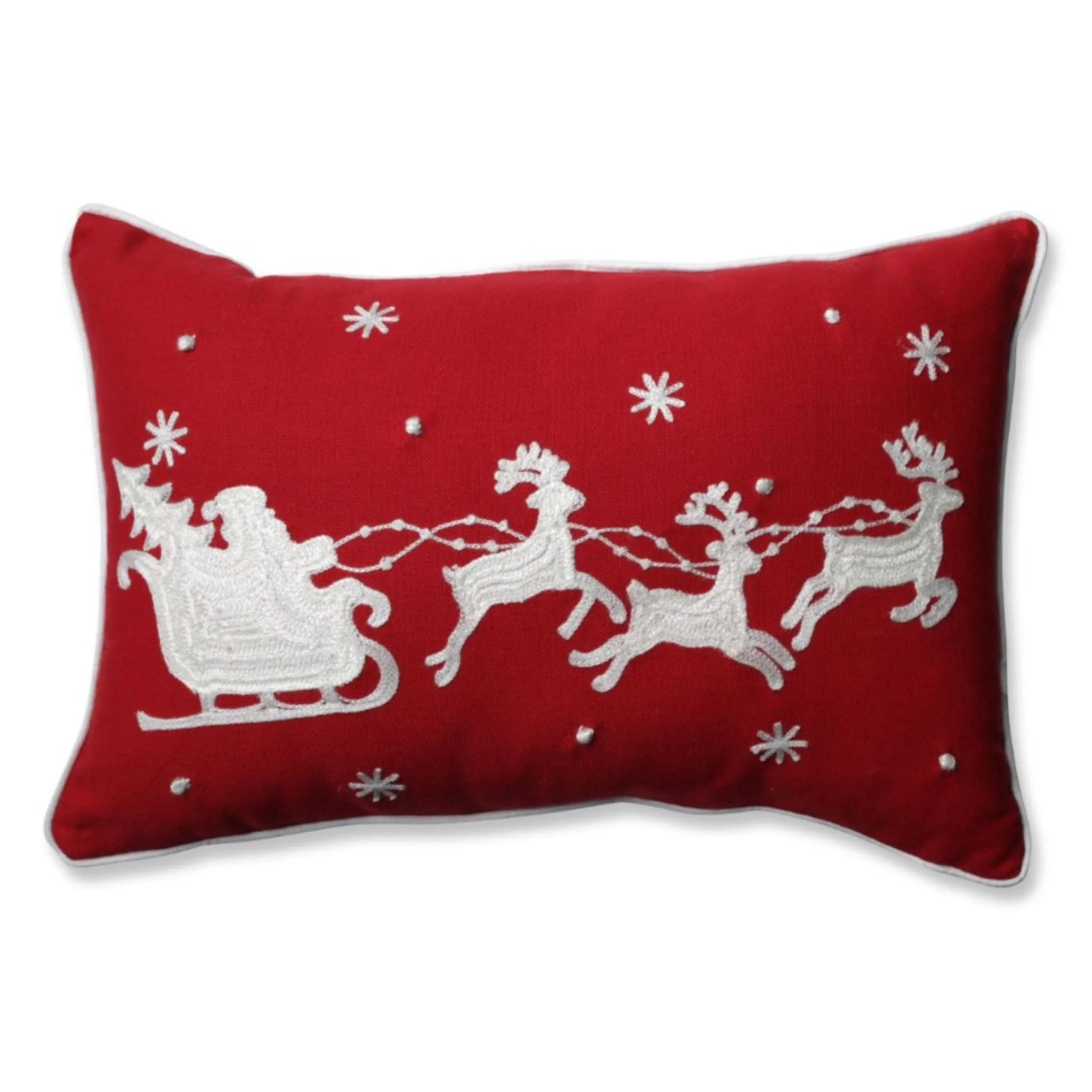 18.5" Red And White Santa Sleigh With Reindeers Christmas Rectangular Throw Pillow
