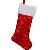 20.5" Red And White Sequin Snowflake Christmas Stocking