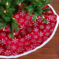 48" Red And White Snowflake Christmas Tree Skirt With A White Border