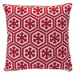 17.25" Red And White Snowflake Cotton Christmas Throw Pillow