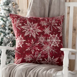 18" Red And White Snowflakes Christmas Square Throw Pillow