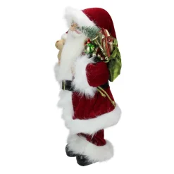 16" Red And White Standing Santa Claus Christmas Figure With Present Bag