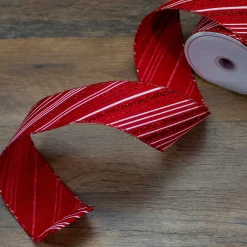 Red And White Striped Christmas Wired Craft Ribbon 2.5" X 10 Yards