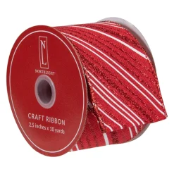 Red And White Striped Christmas Wired Craft Ribbon 2.5