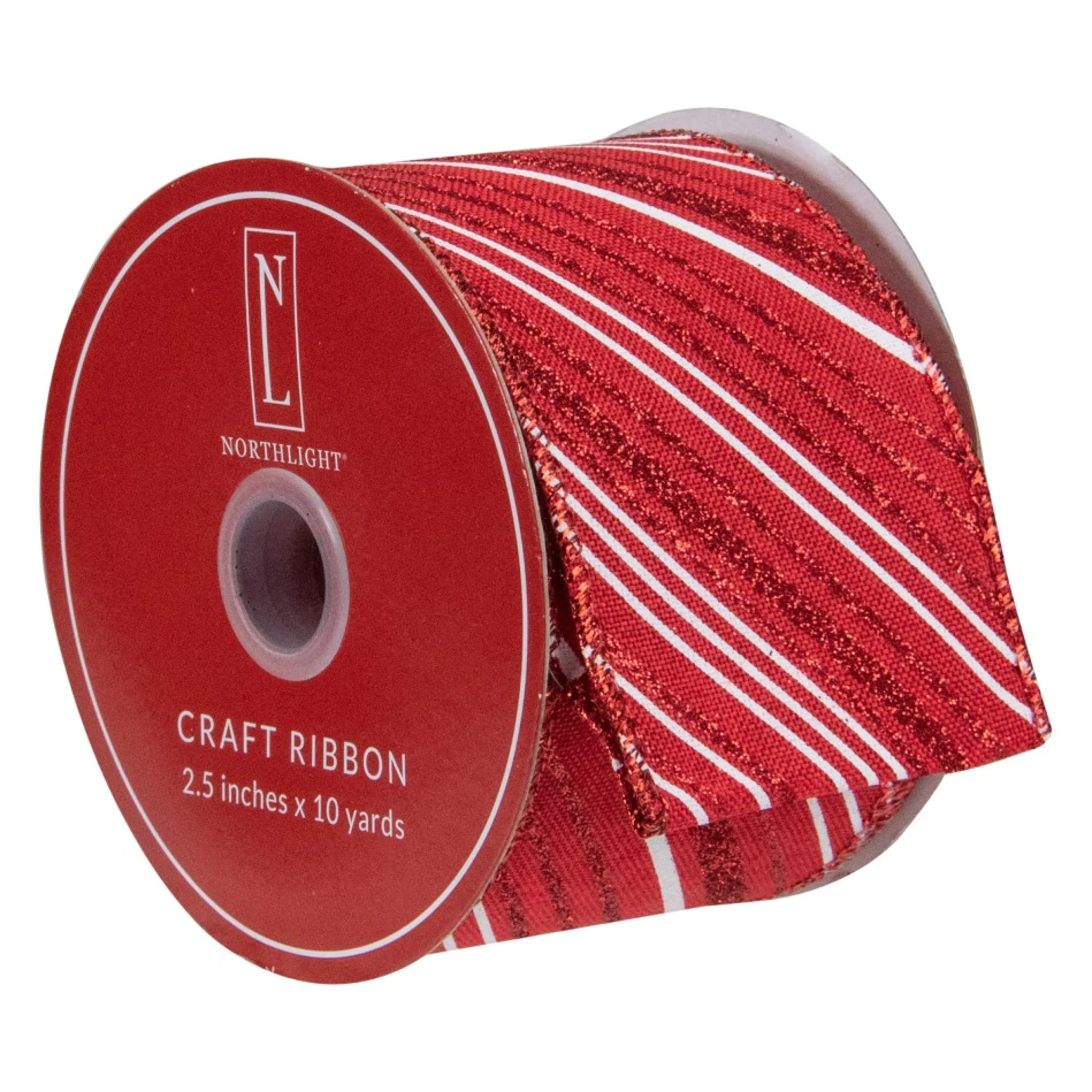 Red And White Striped Christmas Wired Craft Ribbon 2.5" X 10 Yards