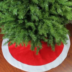 48" Red And White Traditional Christmas Tree Skirt With Border