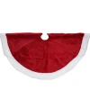 48" Red And White Velveteen Christmas Tree Skirt With White Trim