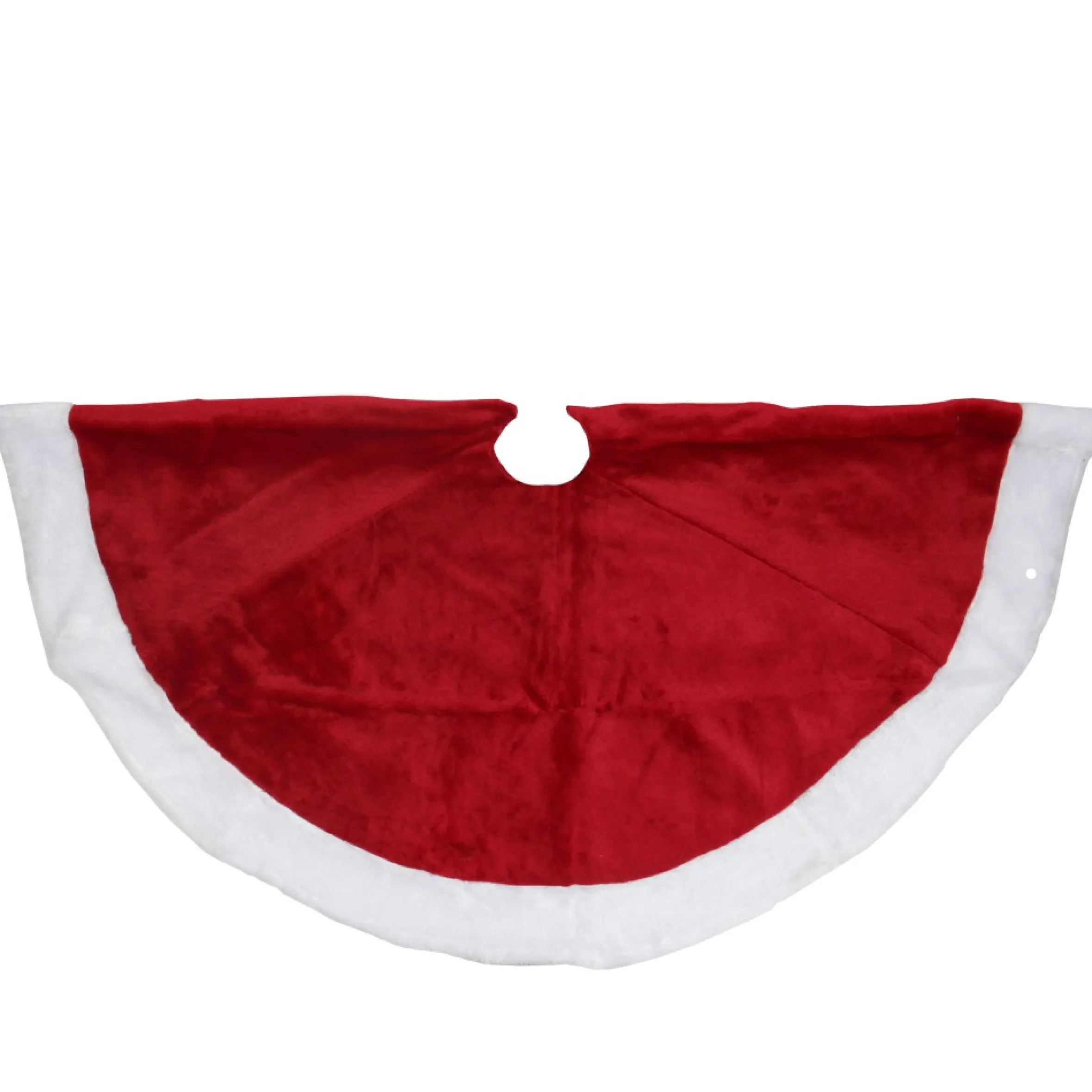 48" Red And White Velveteen Christmas Tree Skirt With White Trim