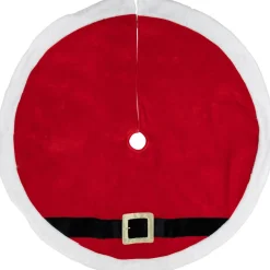 48" Red And White Velveteen Santa Claus Belt Buckle Christmas Tree Skirt