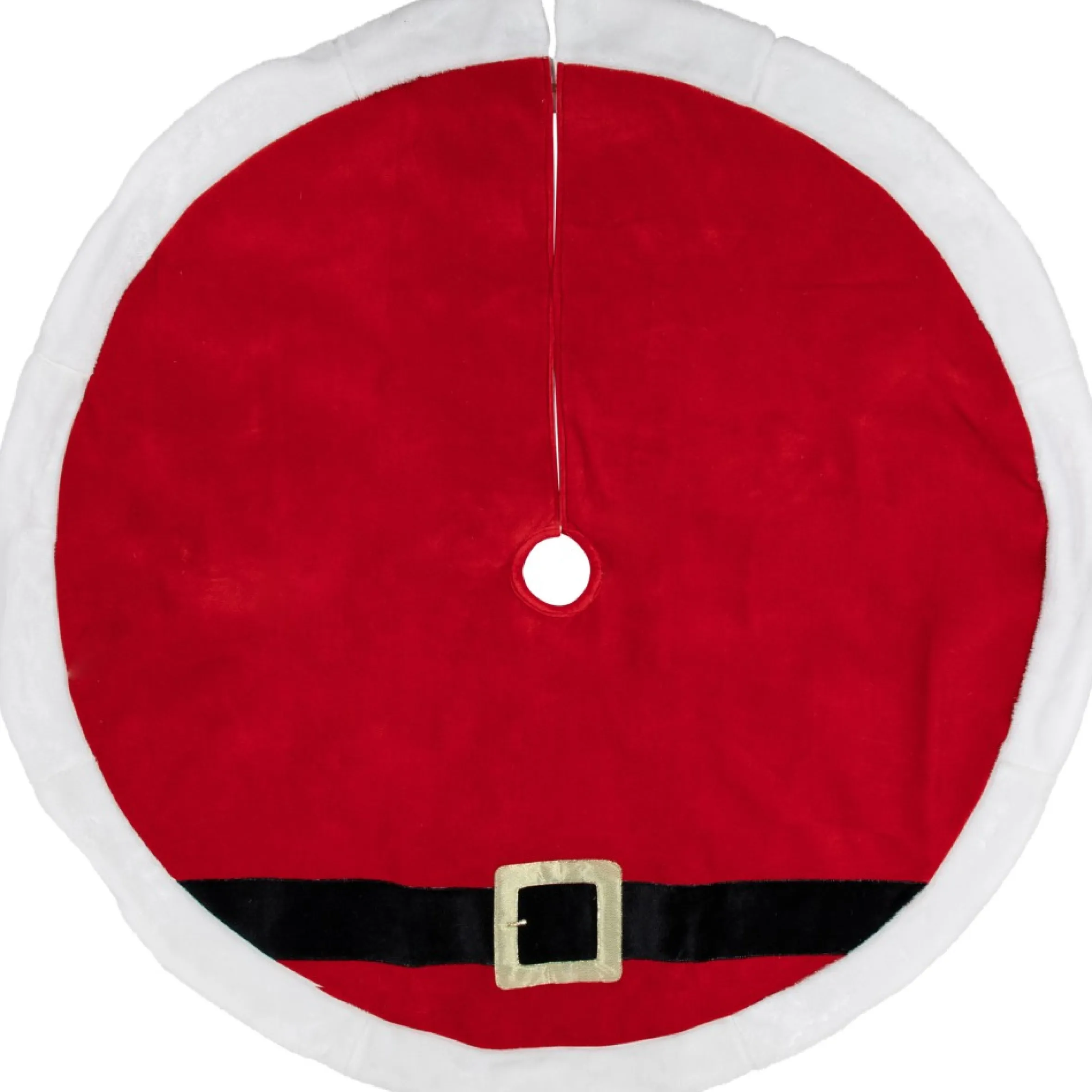 48" Red And White Velveteen Santa Claus Belt Buckle Christmas Tree Skirt