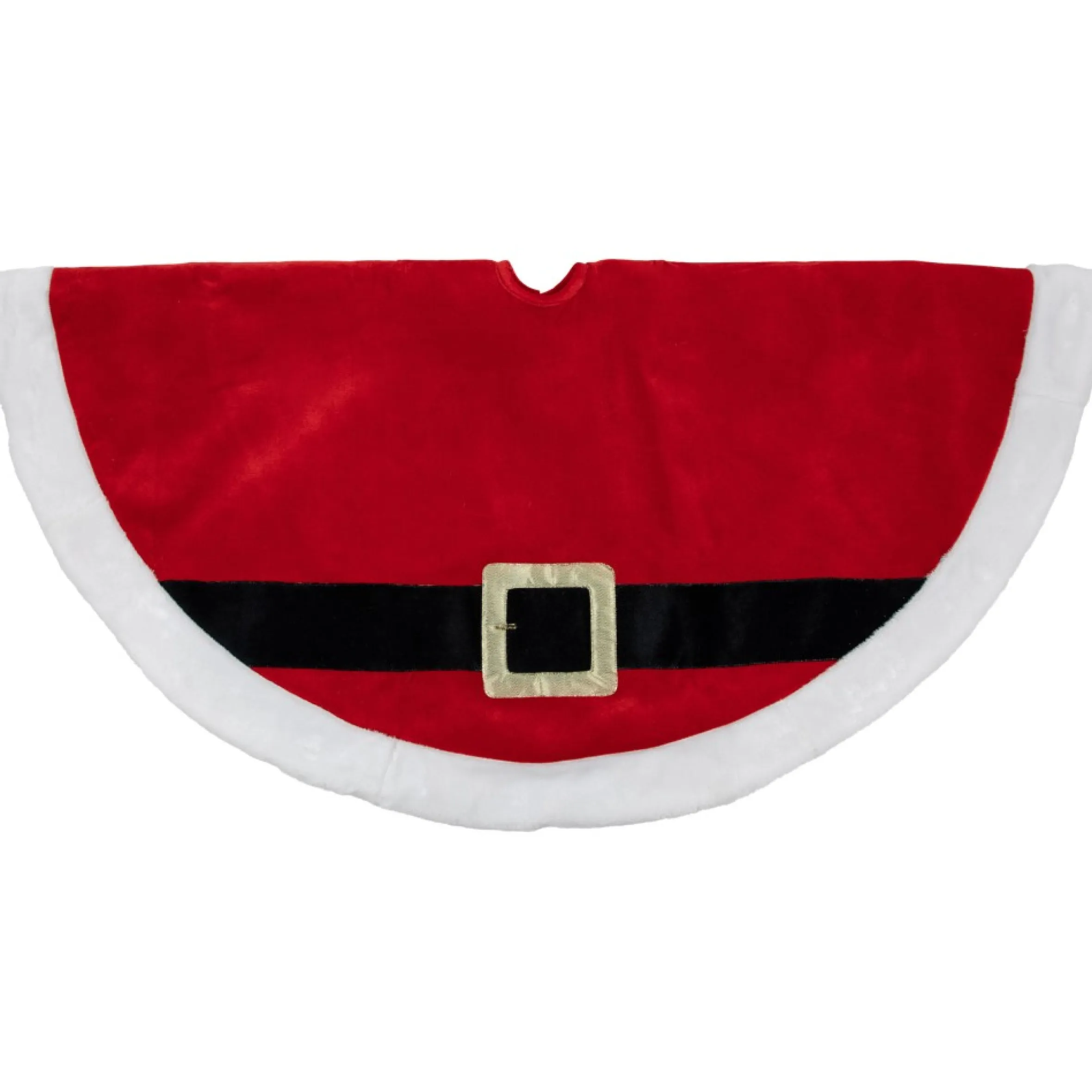 48" Red And White Velveteen Santa Claus Belt Buckle Christmas Tree Skirt