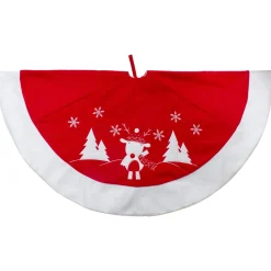 48" Red And White Winter Reindeer Embroidered Christmas Tree Skirt