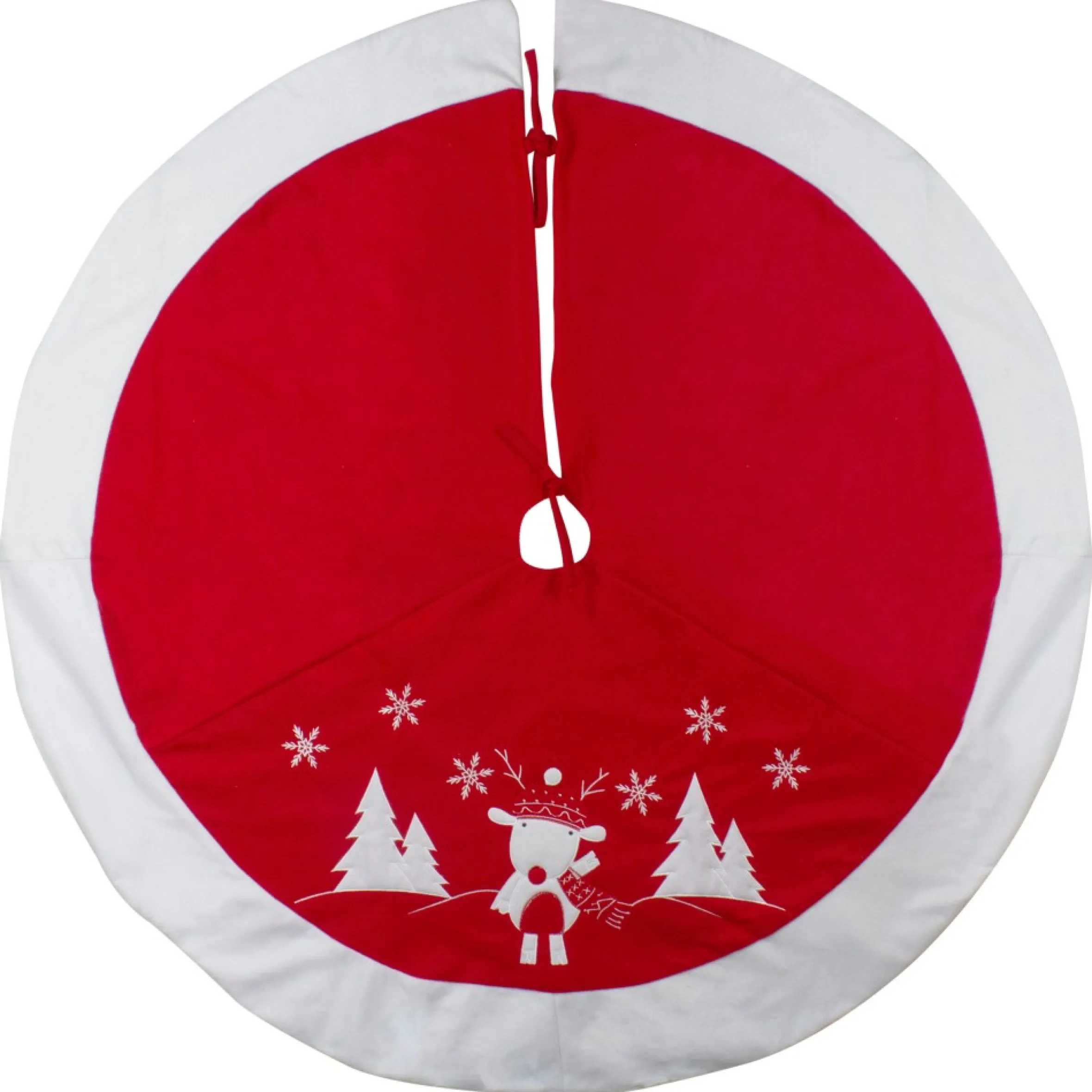 48" Red And White Winter Reindeer Embroidered Christmas Tree Skirt