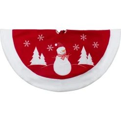 36" Red And White Winter Snowman Embroidered Christmas Tree Skirt