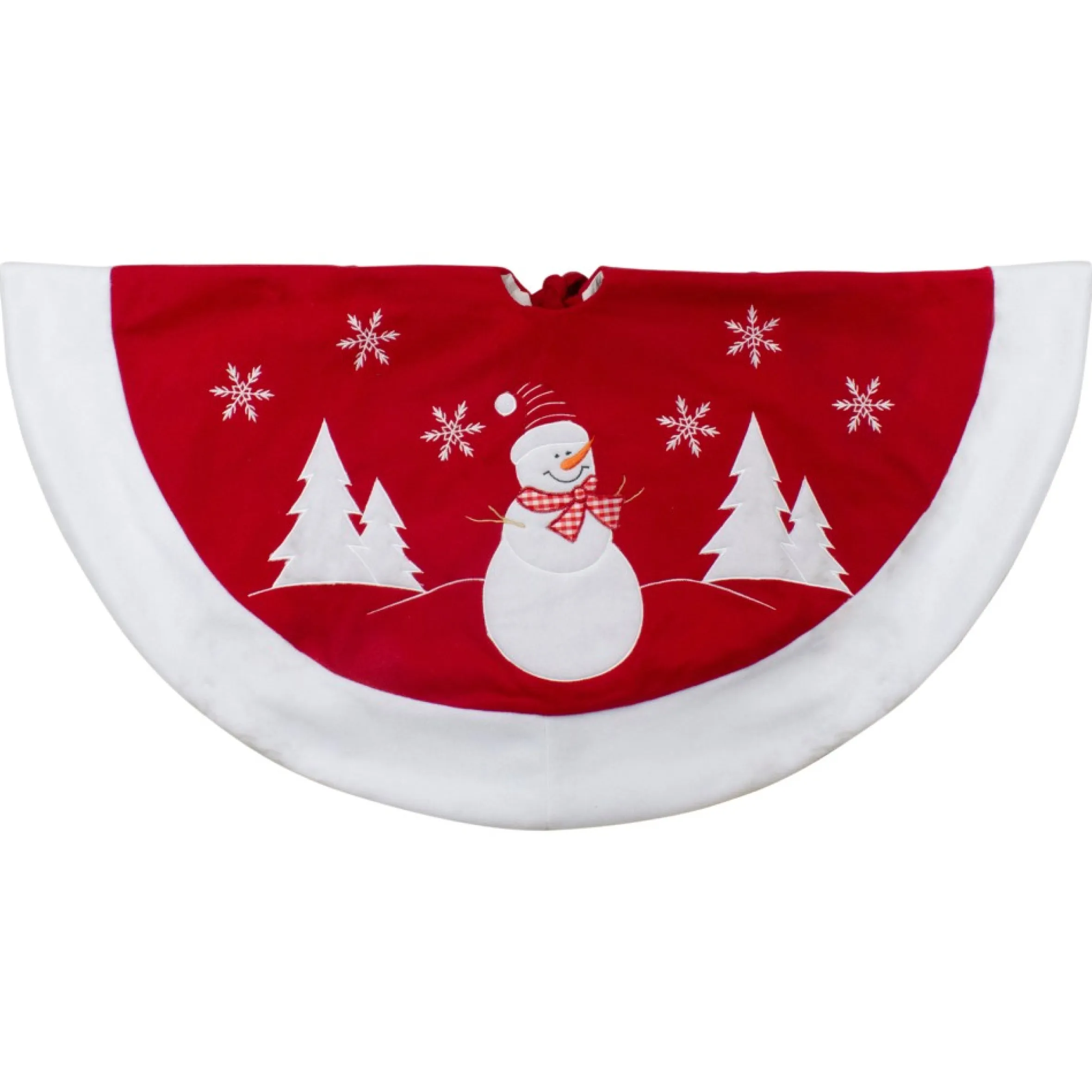 36" Red And White Winter Snowman Embroidered Christmas Tree Skirt