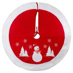 36" Red And White Winter Snowman Embroidered Christmas Tree Skirt