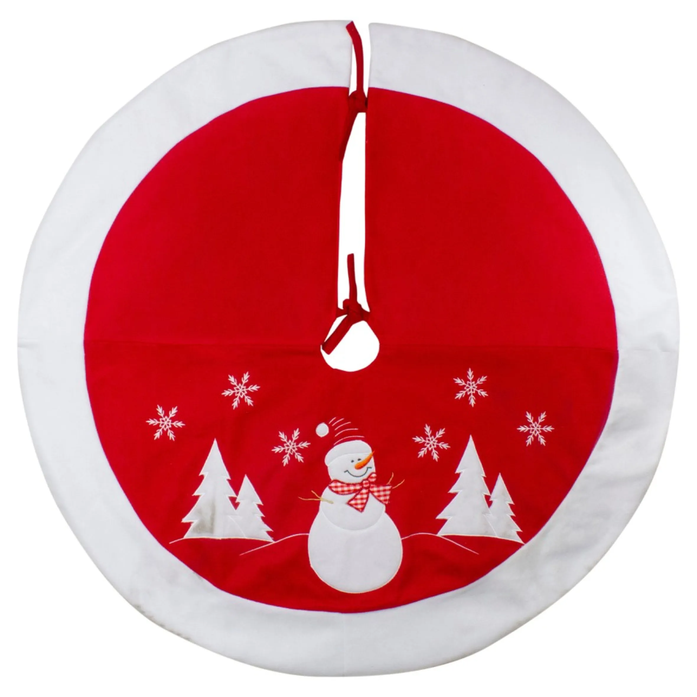 36" Red And White Winter Snowman Embroidered Christmas Tree Skirt