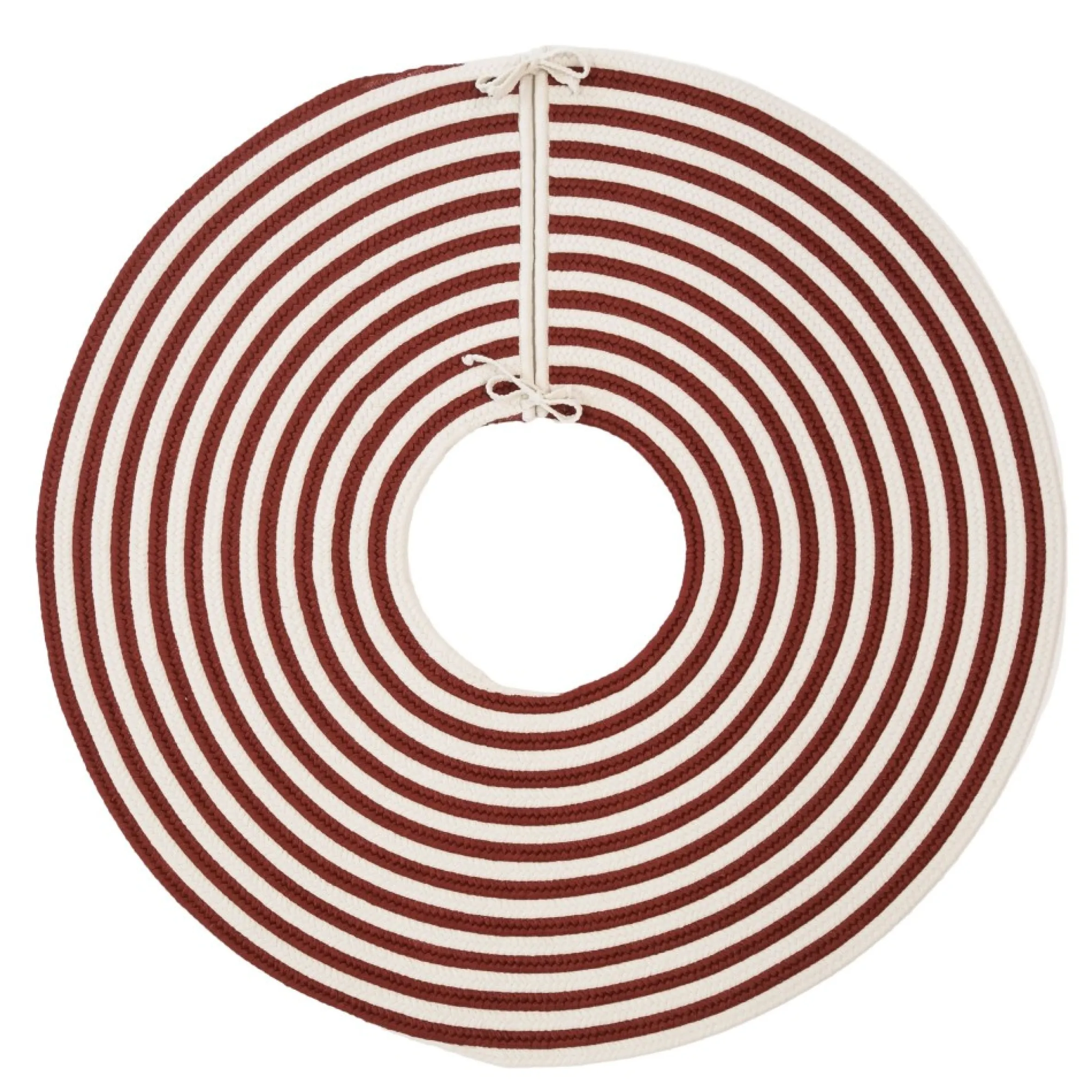 50" Red And White Woven Candy Cane Round Christmas Tree Skirt