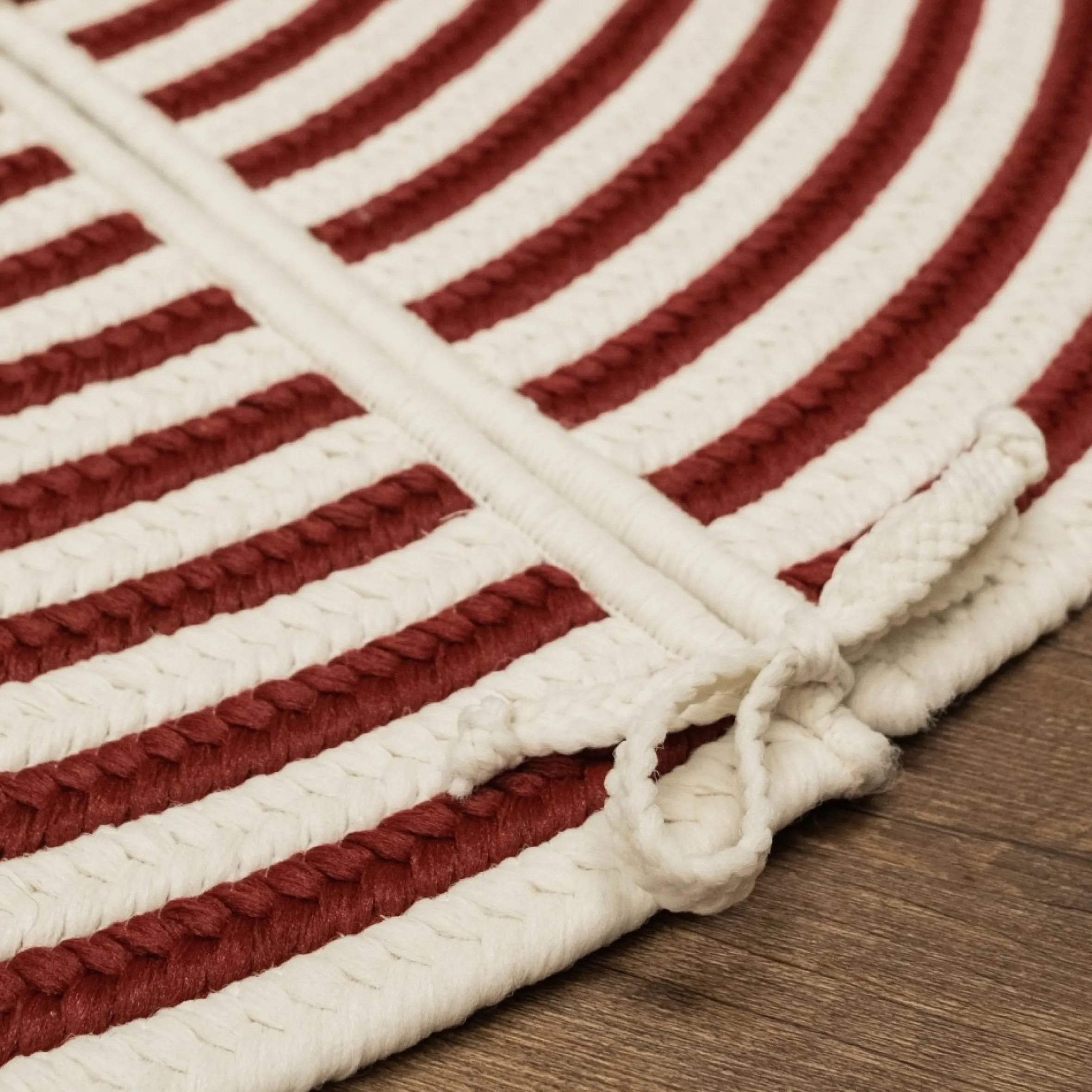 44" Red And White Woven Candy Cane Round Christmas Tree Skirt