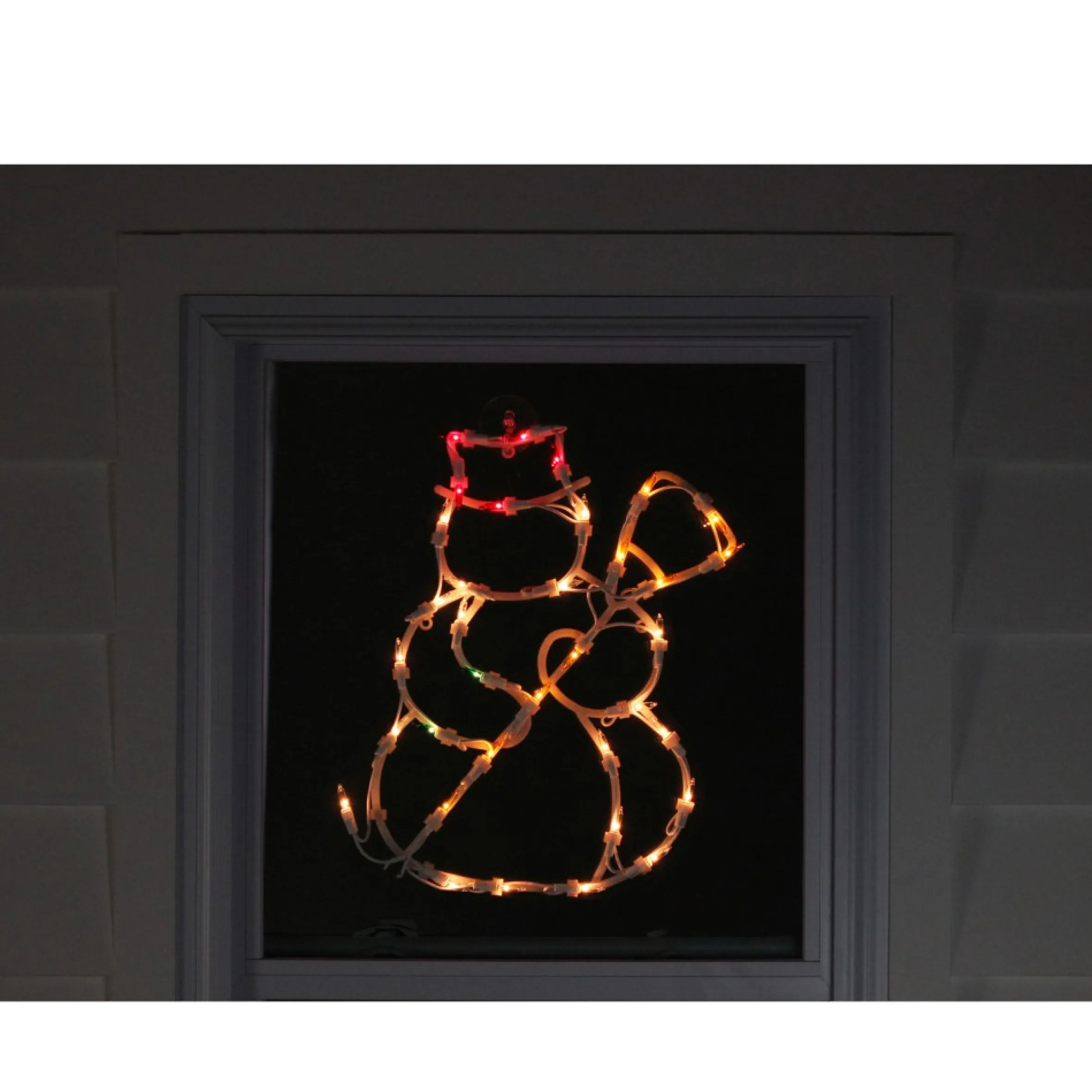 15" Red And Yellow Lighted Snowman Christmas Window Silhouette Decoration