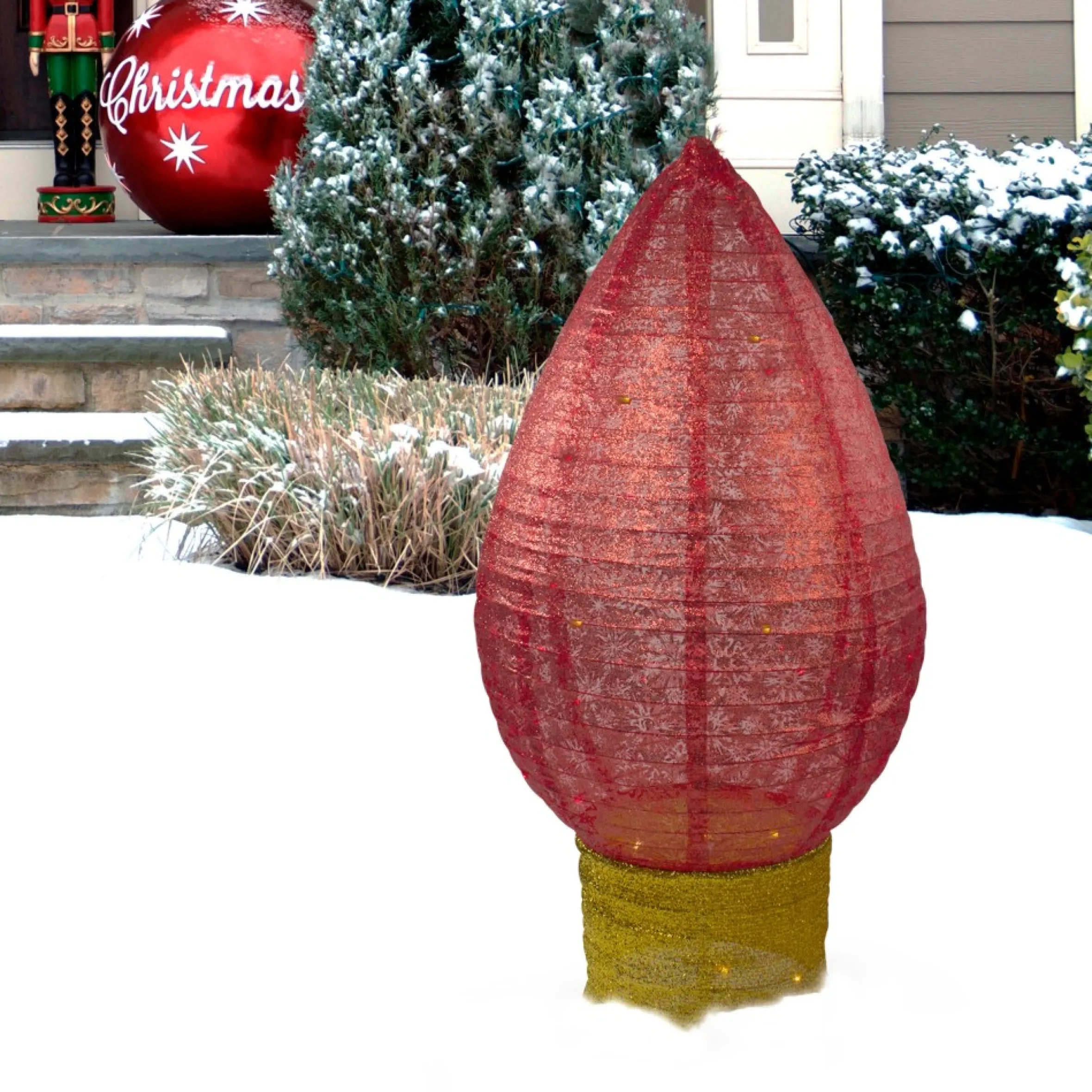 42" Red And Yellow Pre-Lit Led Twinkling Glitter Light Bulb Christmas Outdoor Decor