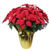 28" Red Artificial Christmas Poinsettia With Gold Wrapped Pot