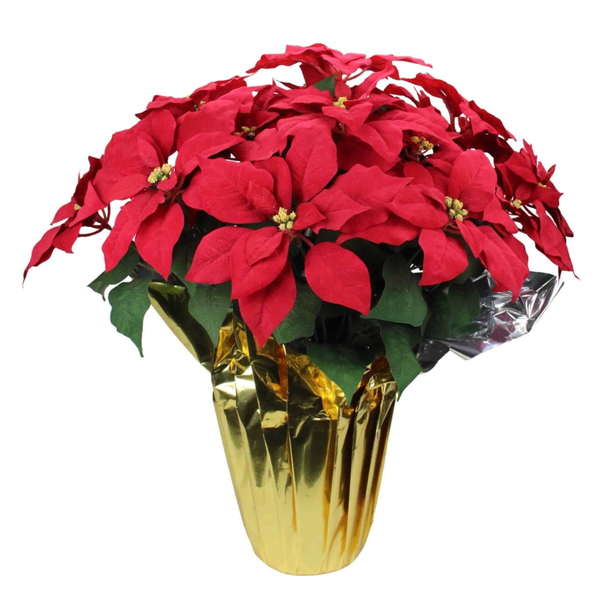 28" Red Artificial Christmas Poinsettia With Gold Wrapped Pot