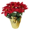 20" Red Artificial Christmas Poinsettia With Gold Wrapped Pot