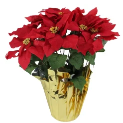 20" Red Artificial Christmas Poinsettia With Gold Wrapped Pot