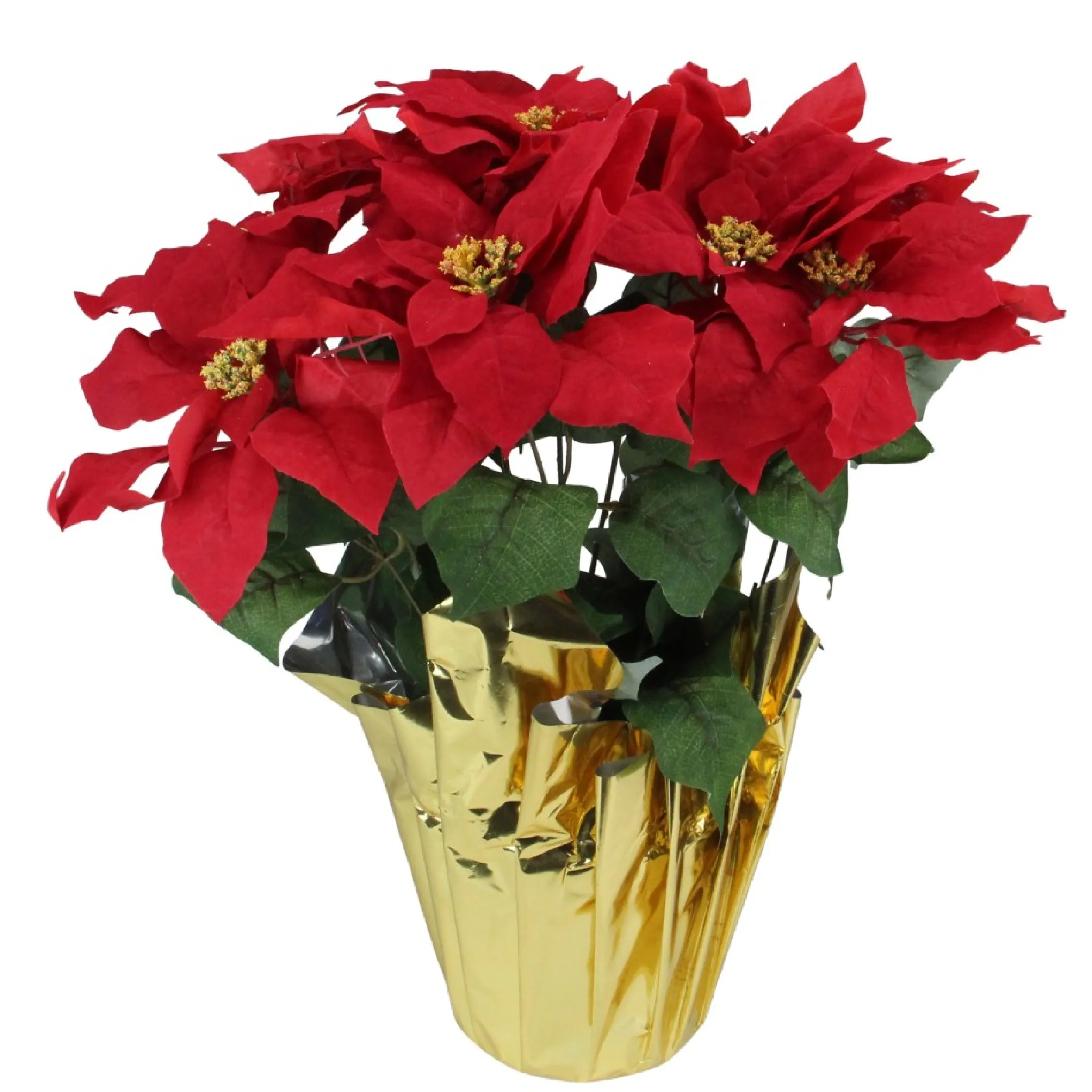 20" Red Artificial Christmas Poinsettia With Gold Wrapped Pot