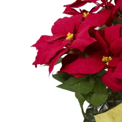 20" Red Artificial Christmas Poinsettia With Gold Wrapped Pot