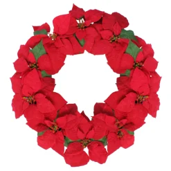 24" Red Artificial Poinsettia Flower Christmas Wreath - Unlit