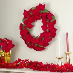 24" Red Artificial Poinsettia Flower Christmas Wreath - Unlit