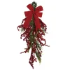 30" Red Berry And Bow Christmas Teardrop Swag, Unlit