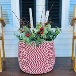 14" Red Braided Chevron Christmas Storage Basket