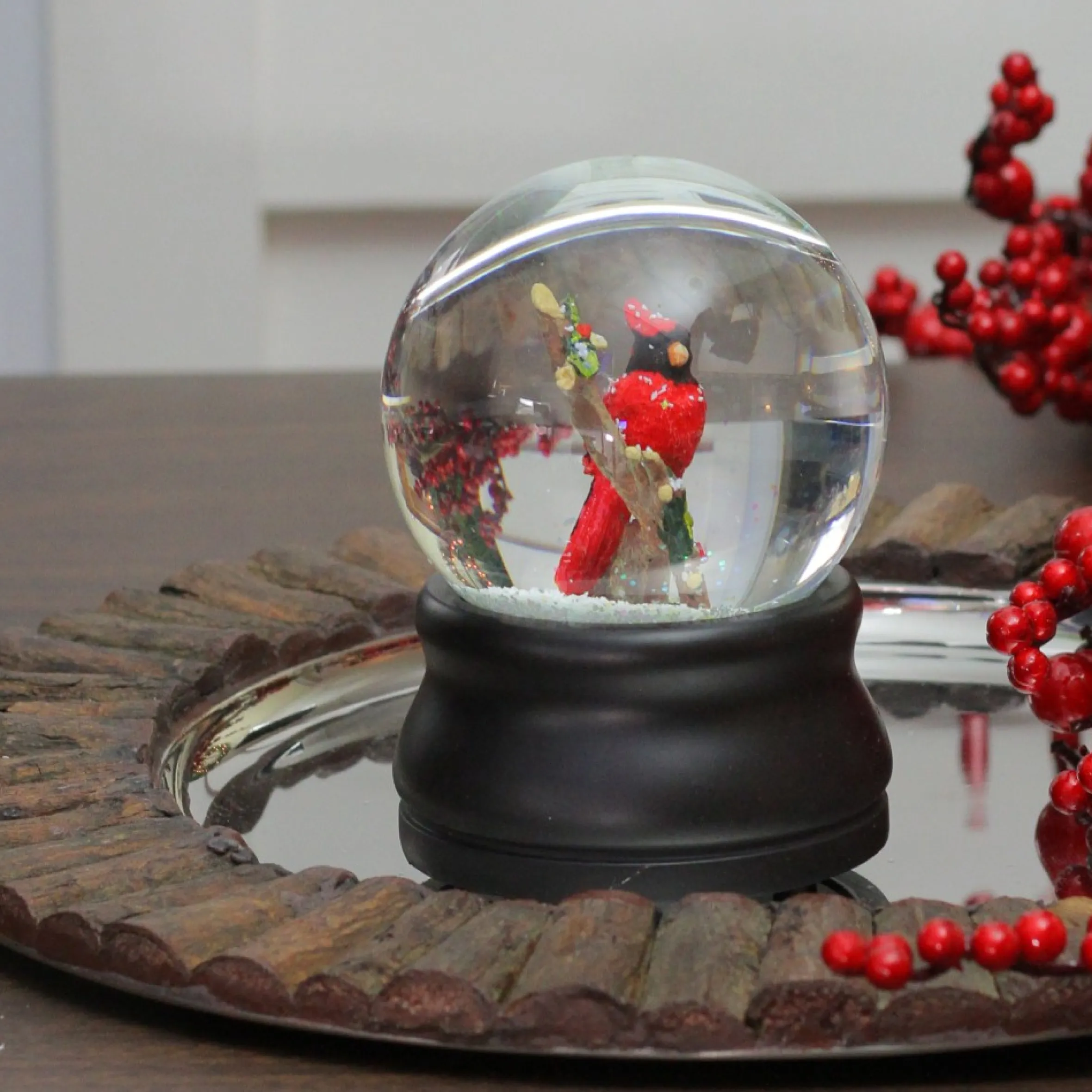5.75" Red Cardinal On Branch Musical Christmas Snow Globe